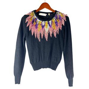 Vintage Marisa Christina Black Wool & Angora Flame Sequins Sweater, Women Small